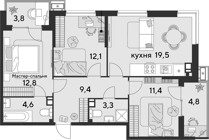 Продается 4-комн. квартира, 73.1 м²