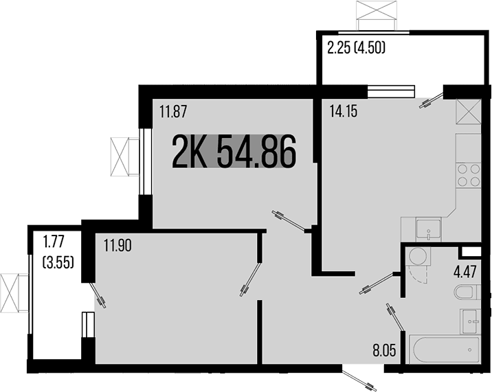 Продается 2-комн. квартира, 50.84 м²