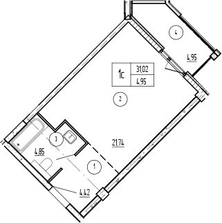 Продается 1-комн. квартира, 34.48 м²