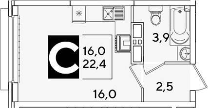 Продается 1-комн. квартира, 22.4 м²