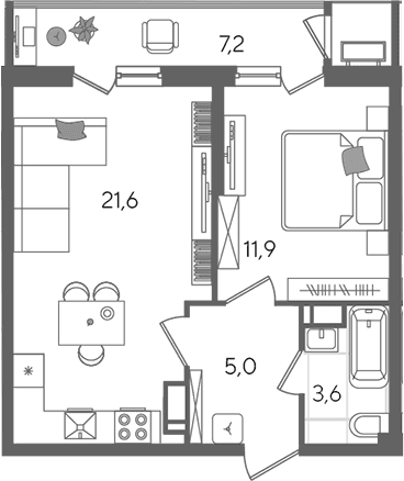 Продается 2-комн. квартира, 42.1 м²