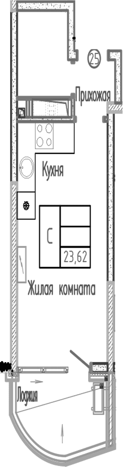 Продается 1-комн. квартира, 21.25 м²