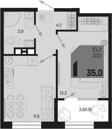 Продается 1-комн. квартира, 33.1 м²