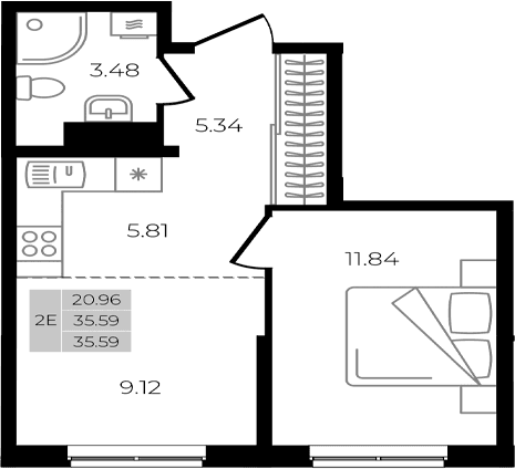 Продается 2-комн. квартира, 35.59 м²
