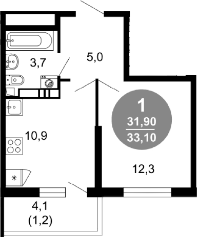 Продается 1-комн. квартира, 31.9 м²