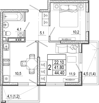Продается 2-комн. квартира, 41.8 м²