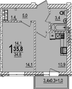 Продается 1-комн. квартира, 34.8 м²
