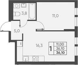 Продается 2-комн. квартира, 36.1 м²