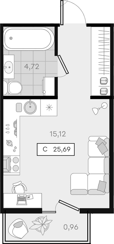 Продается 1-комн. квартира, 24.73 м²