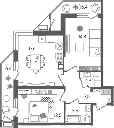 Продается 3-комн. квартира, 57.8 м²