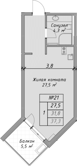 Продается 1-комн. квартира, 31.8 м²