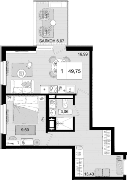 Продается 2-комн. квартира, 43.08 м²