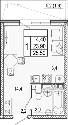 Продается 1-комн. квартира, 23.9 м²