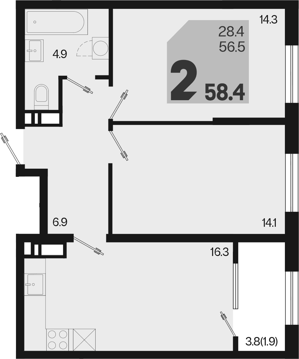 Продается 3-комн. квартира, 56.5 м²