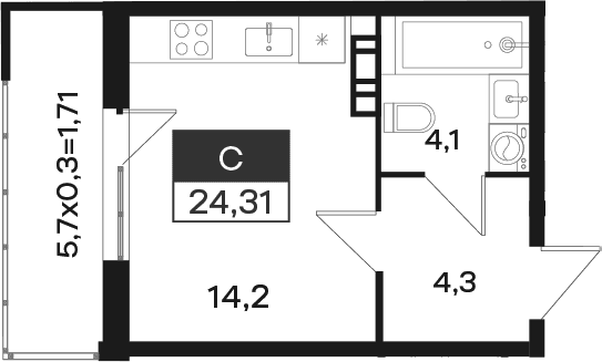 Продается 1-комн. квартира, 22.6 м²