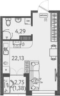 Продается 1-комн. квартира, 26.42 м²