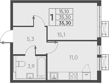 Продается 1-комн. квартира, 35.3 м²