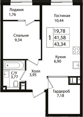 Продается 2-комн. квартира, 41.2 м²