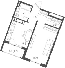 Продается 1-комн. квартира, 36.2 м²