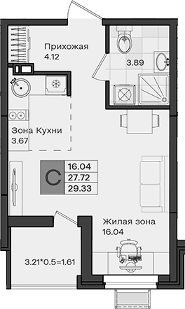 Продается 1-комн. квартира, 27.72 м²