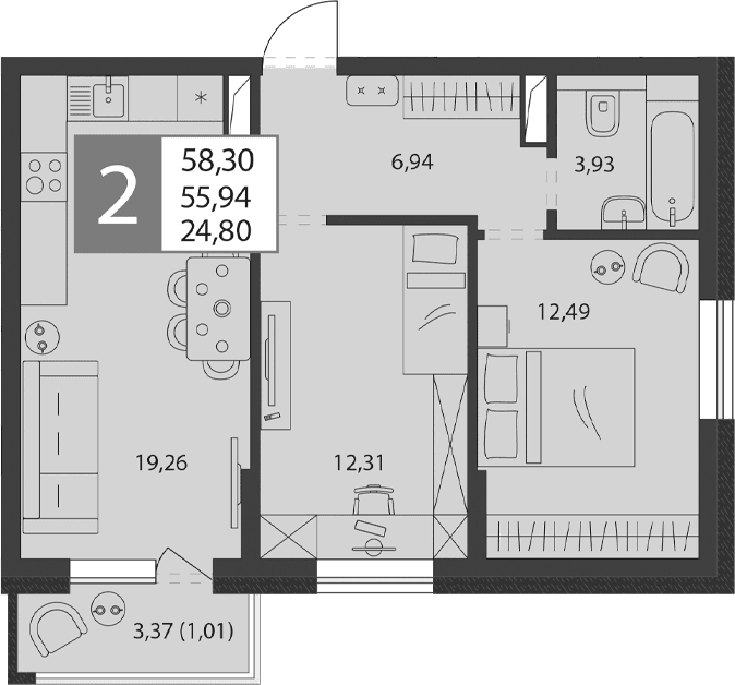 Продается 3-комн. квартира, 54.93 м²