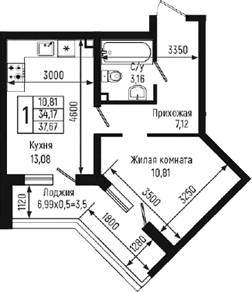 Продается 1-комн. квартира, 34.17 м²