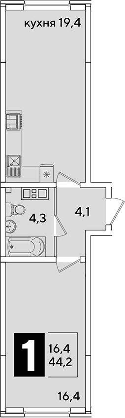 Продается 2-комн. квартира, 44.2 м²