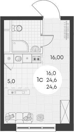 Продается 1-комн. квартира, 24.6 м²