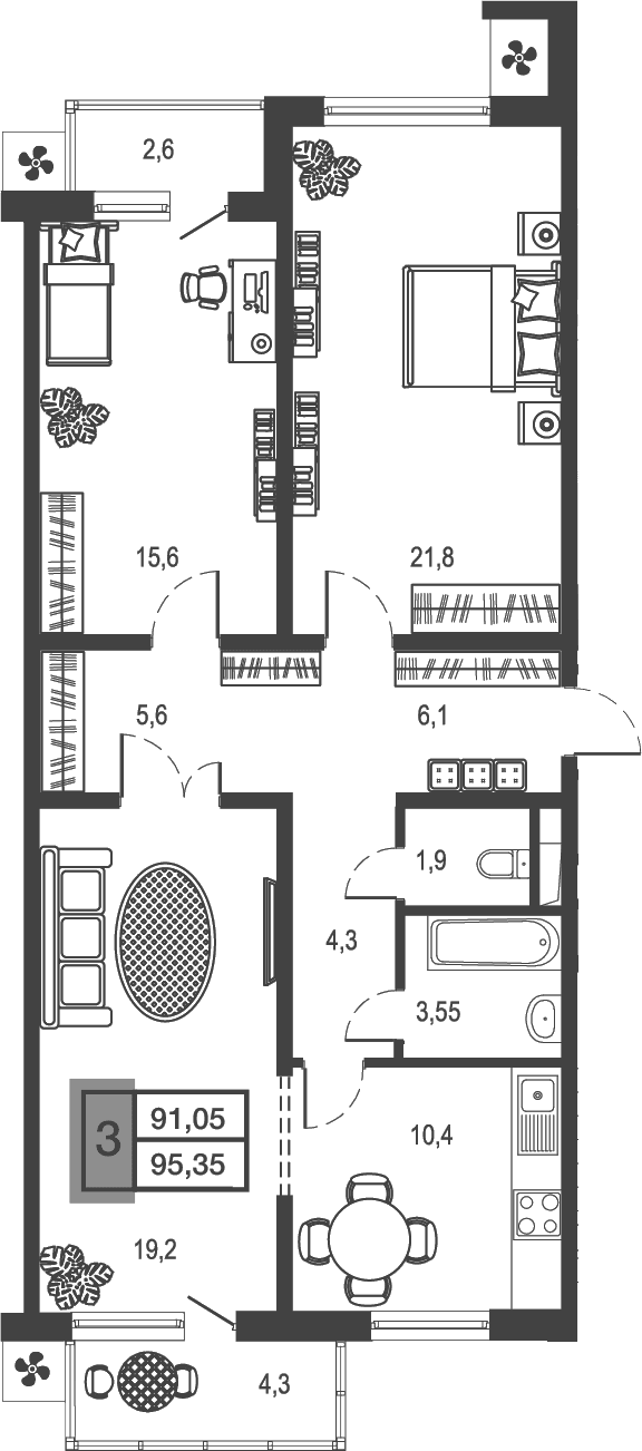 Продается 3-комн. квартира, 88.46 м²