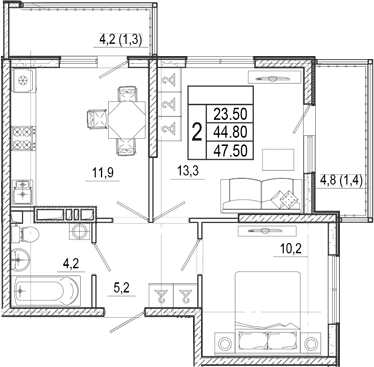 Продается 2-комн. квартира, 44.8 м²