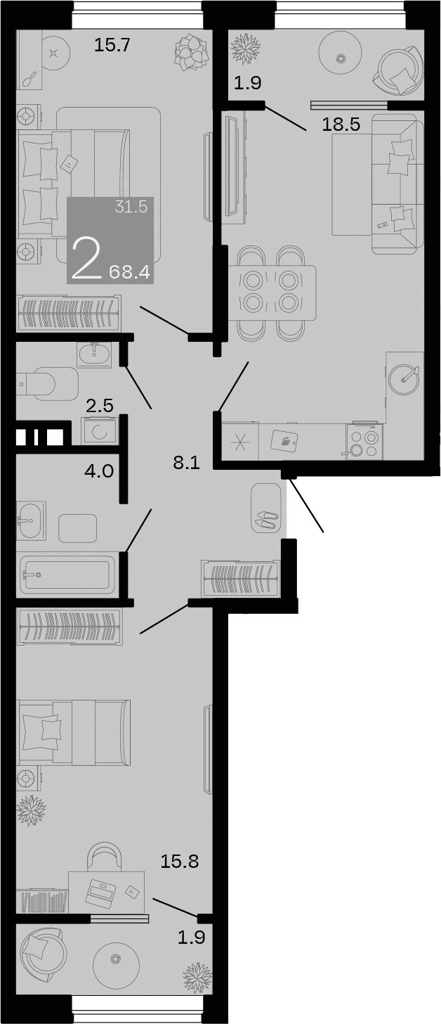 Продается 2-комн. квартира, 64.6 м²