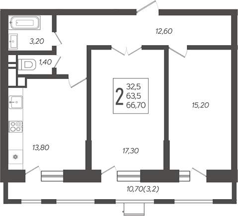 Продается 2-комн. квартира, 64.81 м²