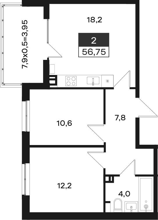Продается 2-комн. квартира, 52.8 м²