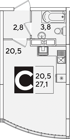 Продается 1-комн. квартира, 27.1 м²