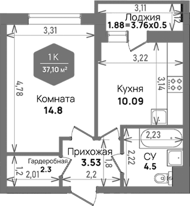 Продается 1-комн. квартира, 35.22 м²