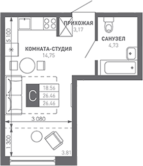 Продается 1-комн. квартира, 27.4 м²