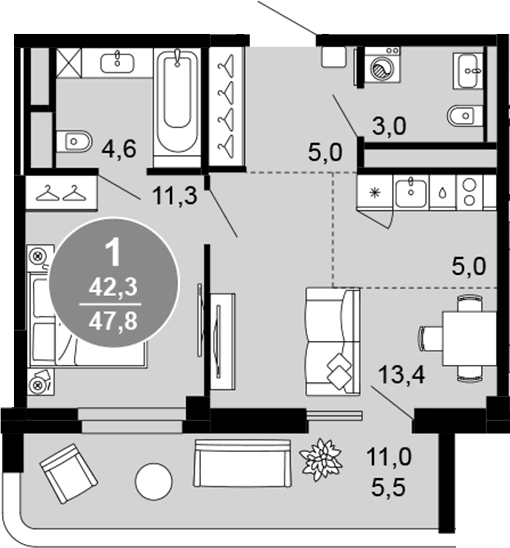 Продается 2-комн. квартира, 42.3 м²