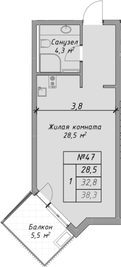 Продается 1-комн. квартира, 32.8 м²
