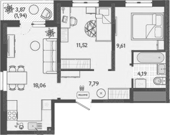 Продается 2-комн. квартира, 51.17 м²