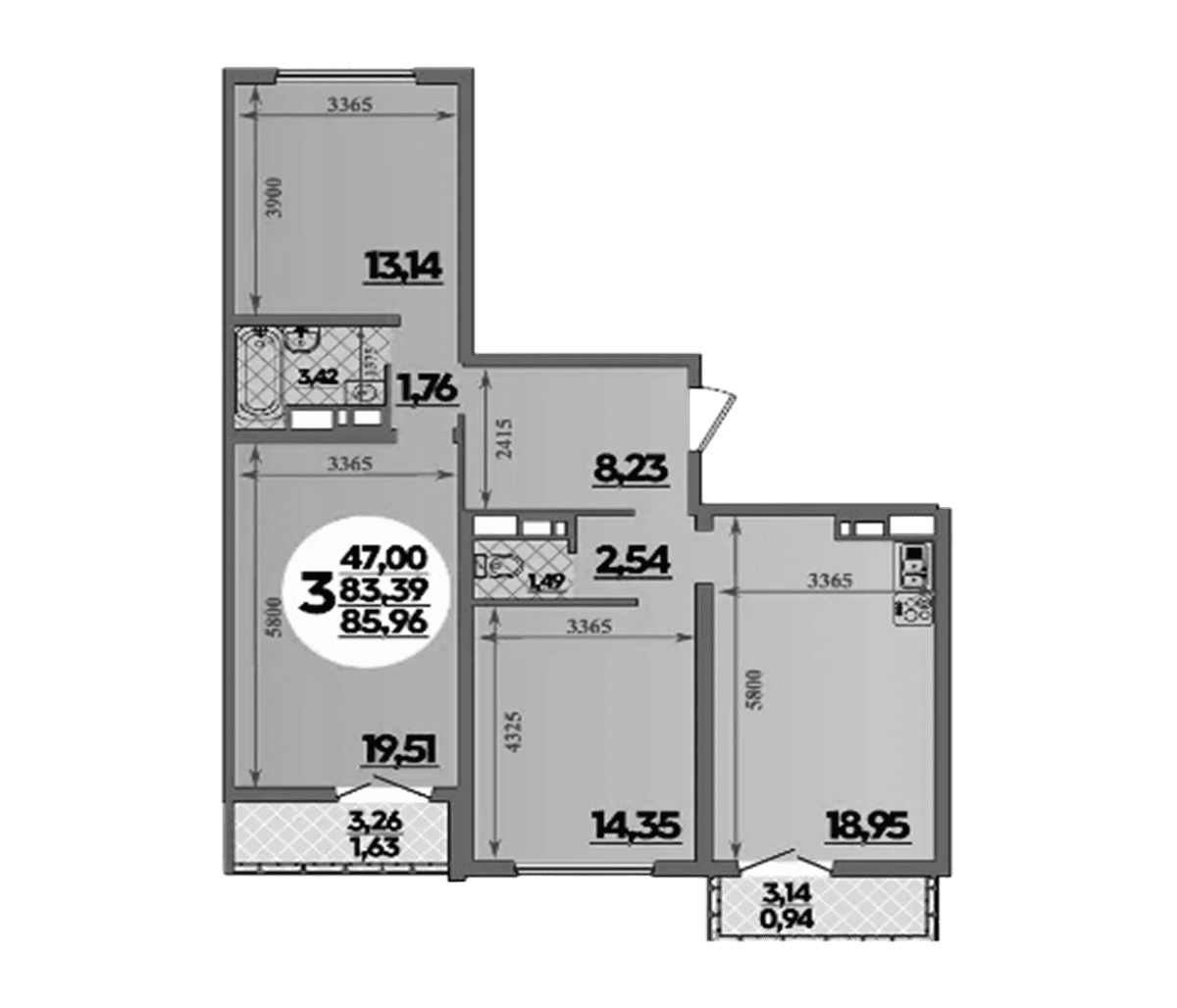 Продается 3-комн. квартира, 83.39 м²