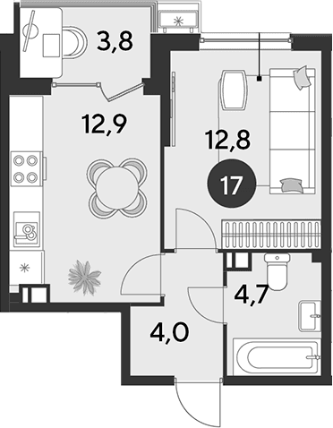 Продается 1-комн. квартира, 34.4 м²