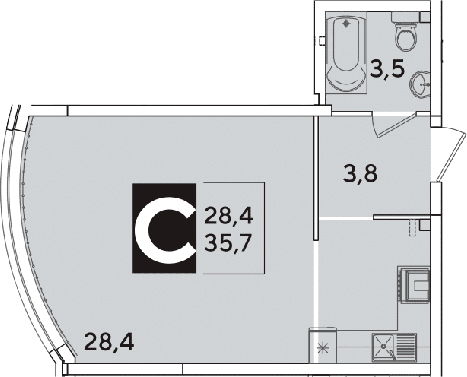 Продается 1-комн. квартира, 35.7 м²