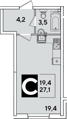 Продается 1-комн. квартира, 27.1 м²