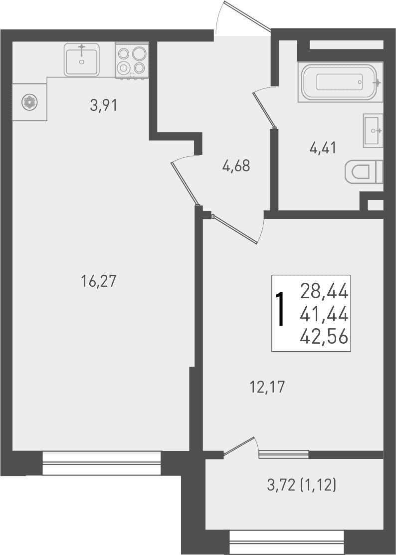 Продается 2-комн. квартира, 41.44 м²