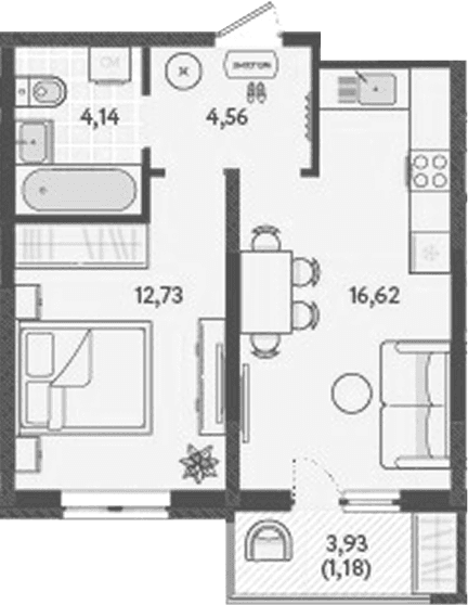 Продается 1-комн. квартира, 38.05 м²