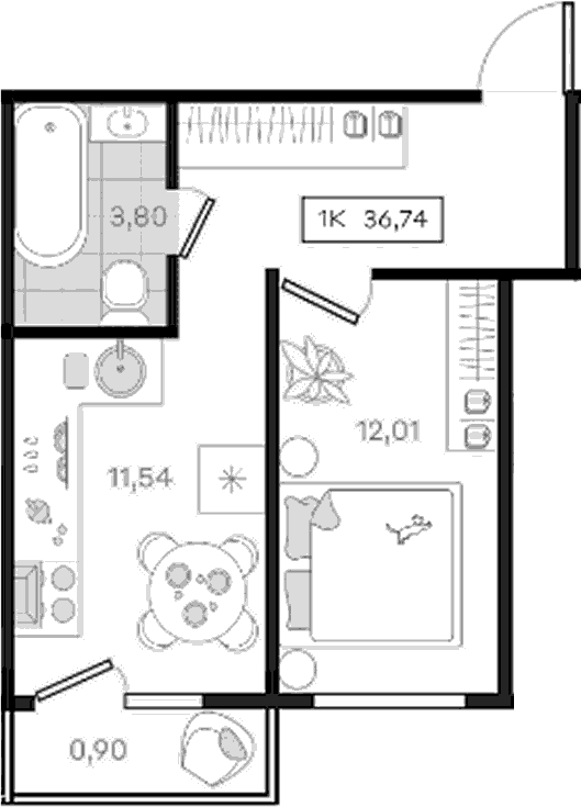 Продается 1-комн. квартира, 35.84 м²