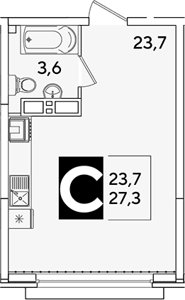 Продается 1-комн. квартира, 27.3 м²
