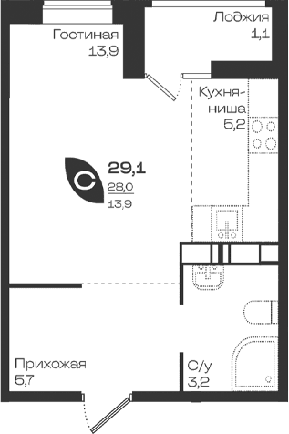 Продается 1-комн. квартира, 28 м²