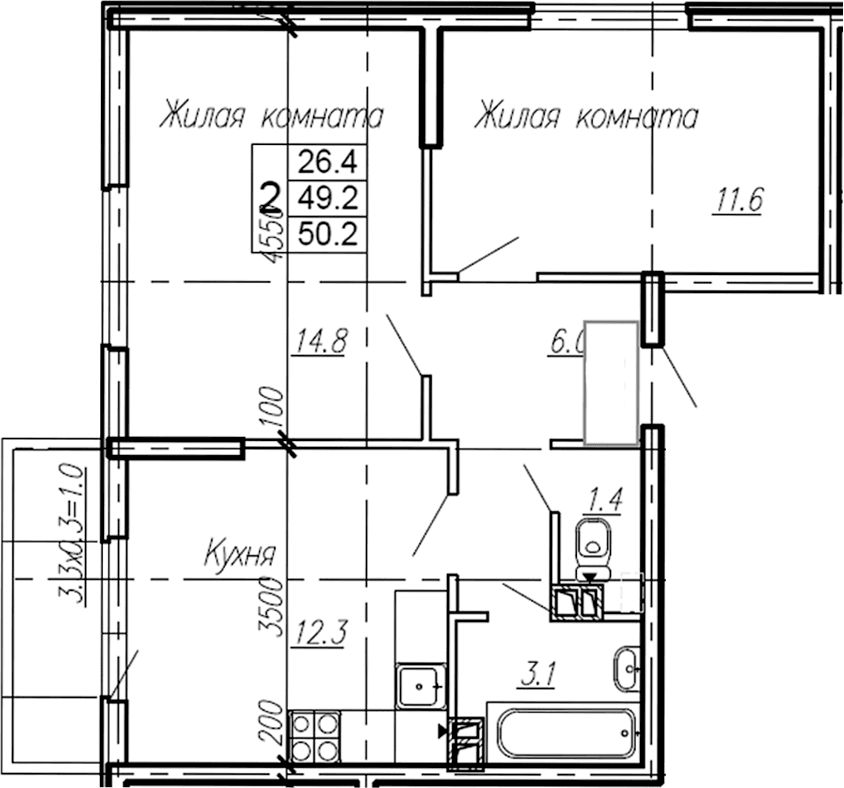 Продается 2-комн. квартира, 49.2 м²