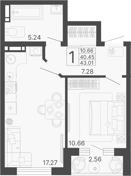 Продается 1-комн. квартира, 40.45 м²